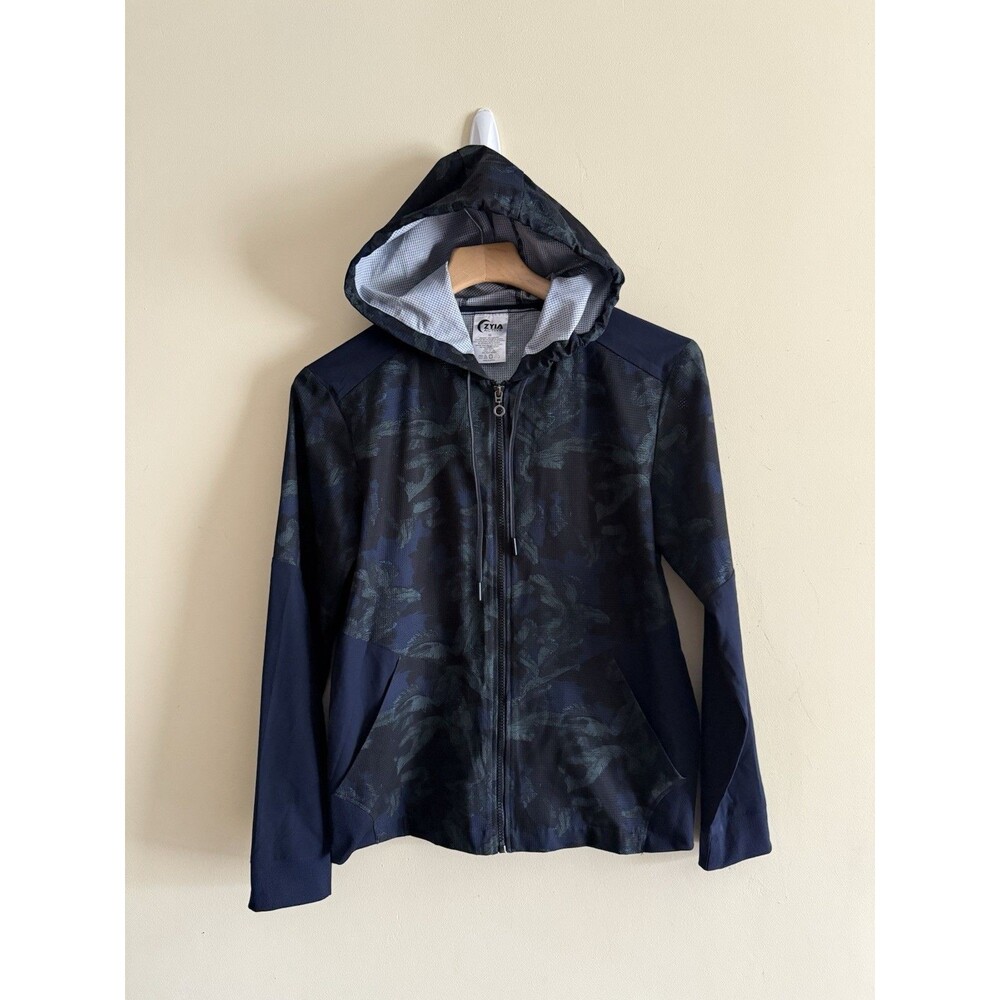 Zyia Active Rain Jacket Mesh Lined Windbreaker Coat Size Medium Navy‎ Palm